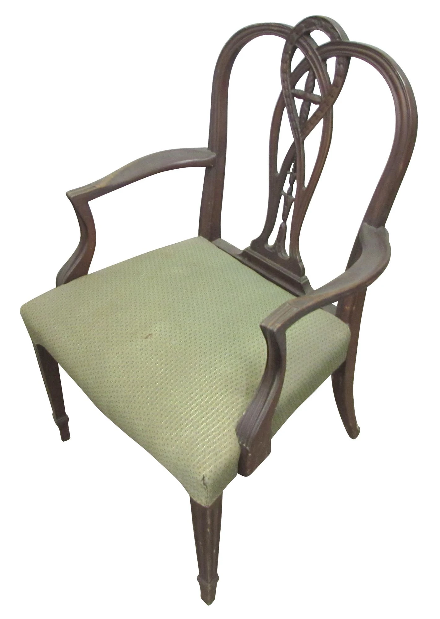 Traditional Mahogany Wood Green Fabric Arm Chair 9 Traditional Mahogany Wood Green Fabric Arm Chair - Image 7