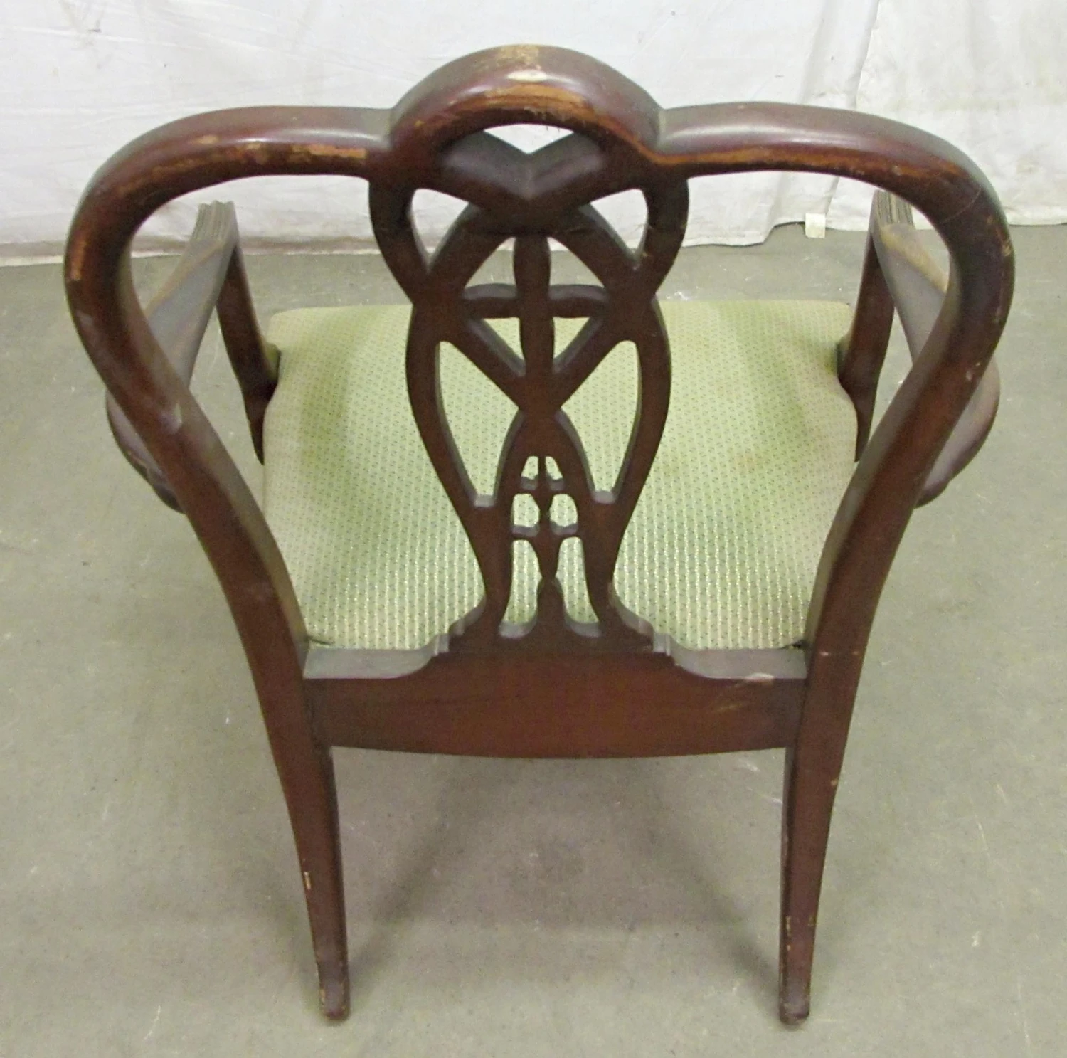 Traditional Mahogany Wood Green Fabric Arm Chair 11 Traditional Mahogany Wood Green Fabric Arm Chair - Image 9