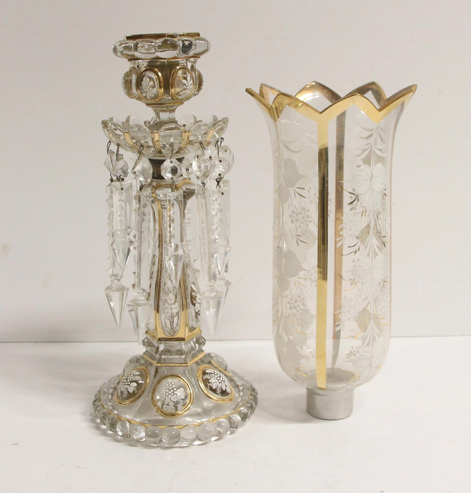 Antique Bohemian Czech Crystal Mantle Candlestick Lamps 12 Antique Bohemian Czech Crystal Mantle Candlestick Lamps - Image 10