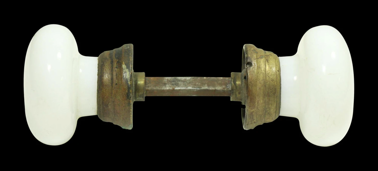 Pair Of Antique White Glass Passage Door Knobs 6 Pair Of Antique White Glass Passage Door Knobs - Image 4