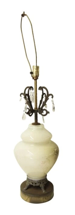 Vintage White Floral Crystal & Glass Table Lamp 18 Vintage White Floral Crystal & Glass Table Lamp -OGT Sale Store m224019 07