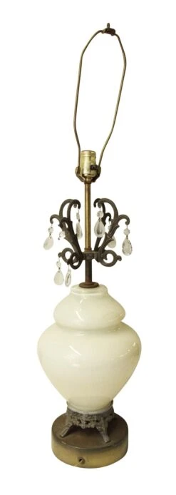 Vintage White Floral Crystal & Glass Table Lamp 19 Vintage White Floral Crystal & Glass Table Lamp -OGT Sale Store m224019 08