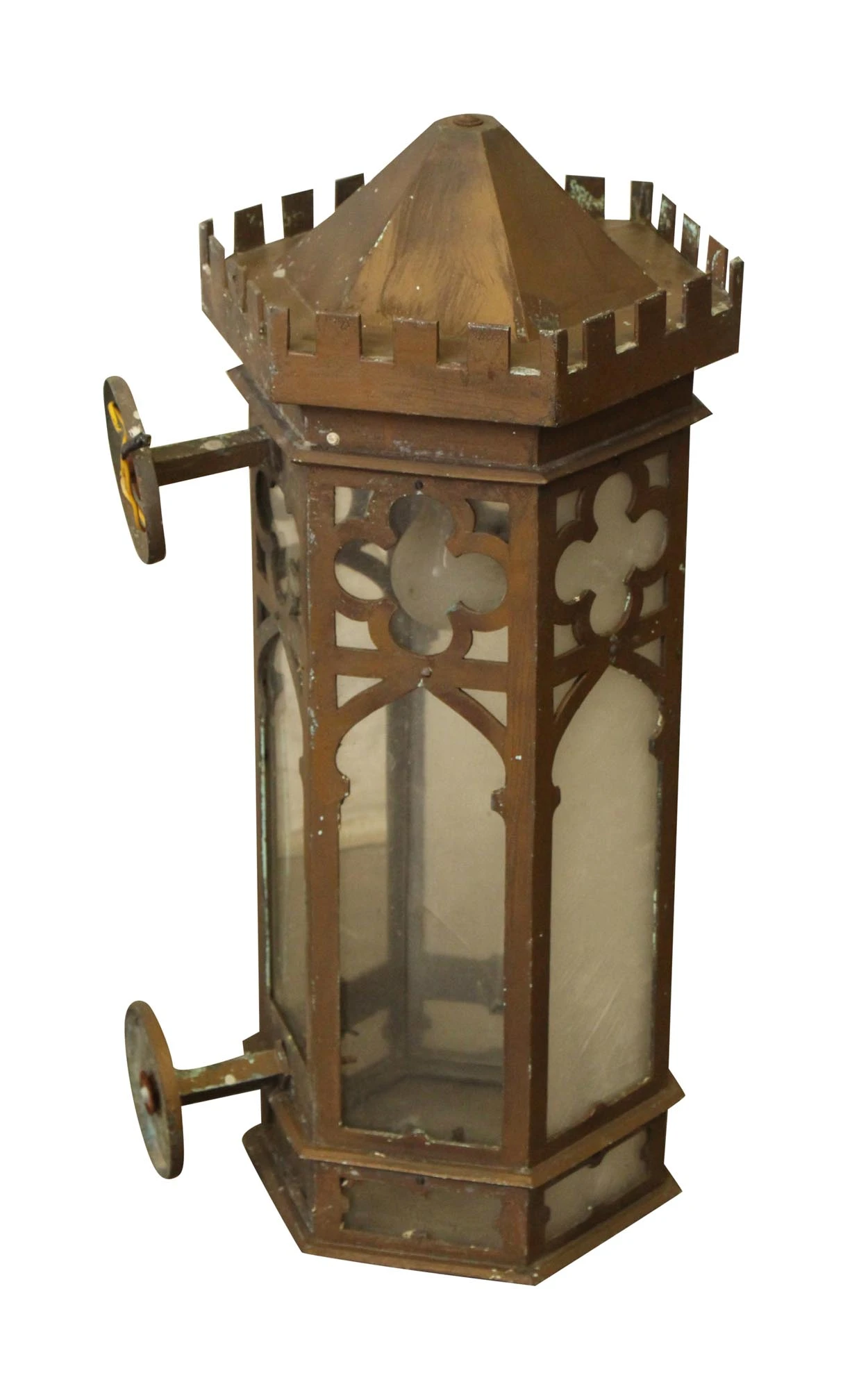 Pair Of Antique 32 In. Gothic Bronze Wall Lanterns 8 Pair Of Antique 32 In. Gothic Bronze Wall Lanterns - Image 6