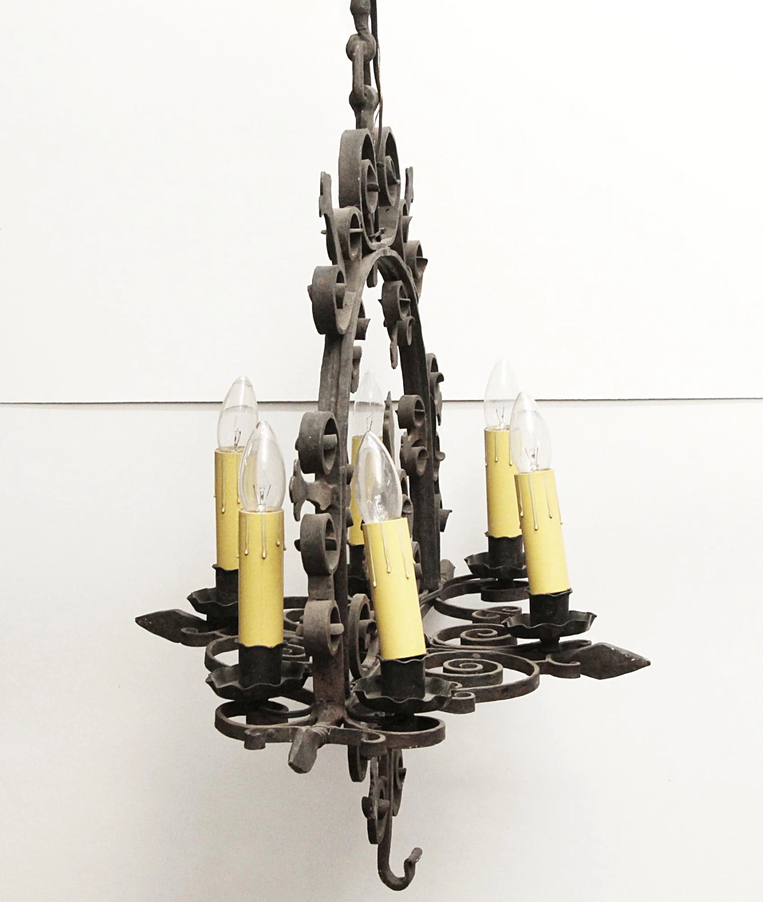 Antique Colonial Forged Iron 6 Light Chandelier 6 Antique Colonial Forged Iron 6 Light Chandelier - Image 4
