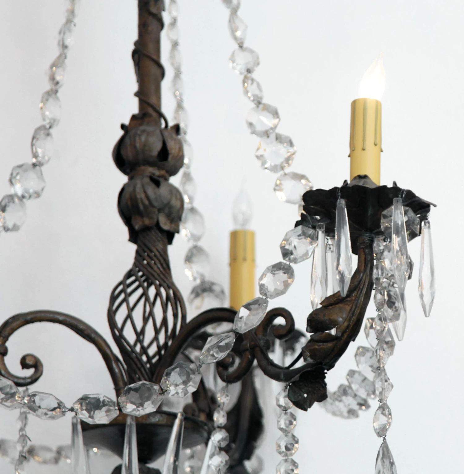 French 3 Arm Bronze & Crystal Chandelier 6 French 3 Arm Bronze & Crystal Chandelier - Image 4