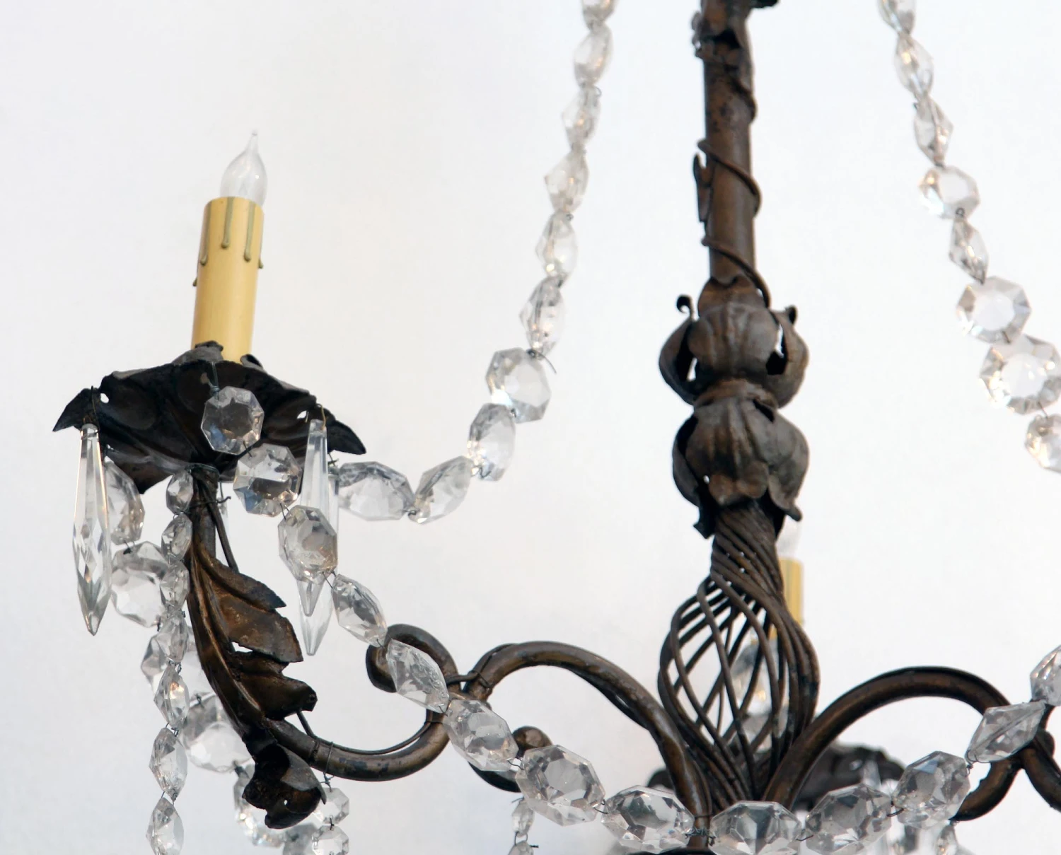 French 3 Arm Bronze & Crystal Chandelier 7 French 3 Arm Bronze & Crystal Chandelier - Image 5