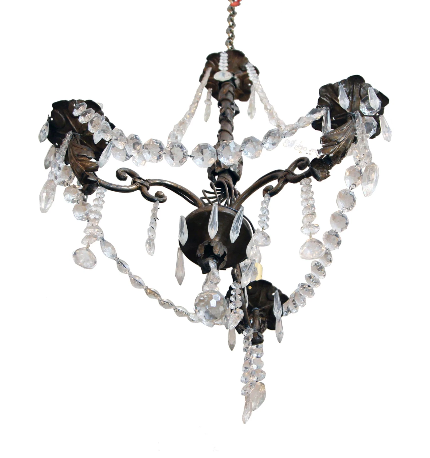 French 3 Arm Bronze & Crystal Chandelier 8 French 3 Arm Bronze & Crystal Chandelier - Image 6