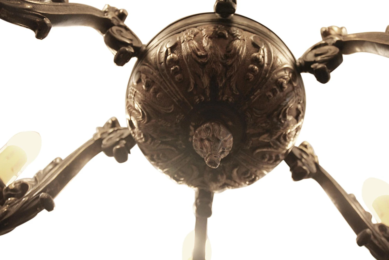 Victorian Bronze 6 Arm Seahorse Motif Chandelier 6 Victorian Bronze 6 Arm Seahorse Motif Chandelier - Image 4