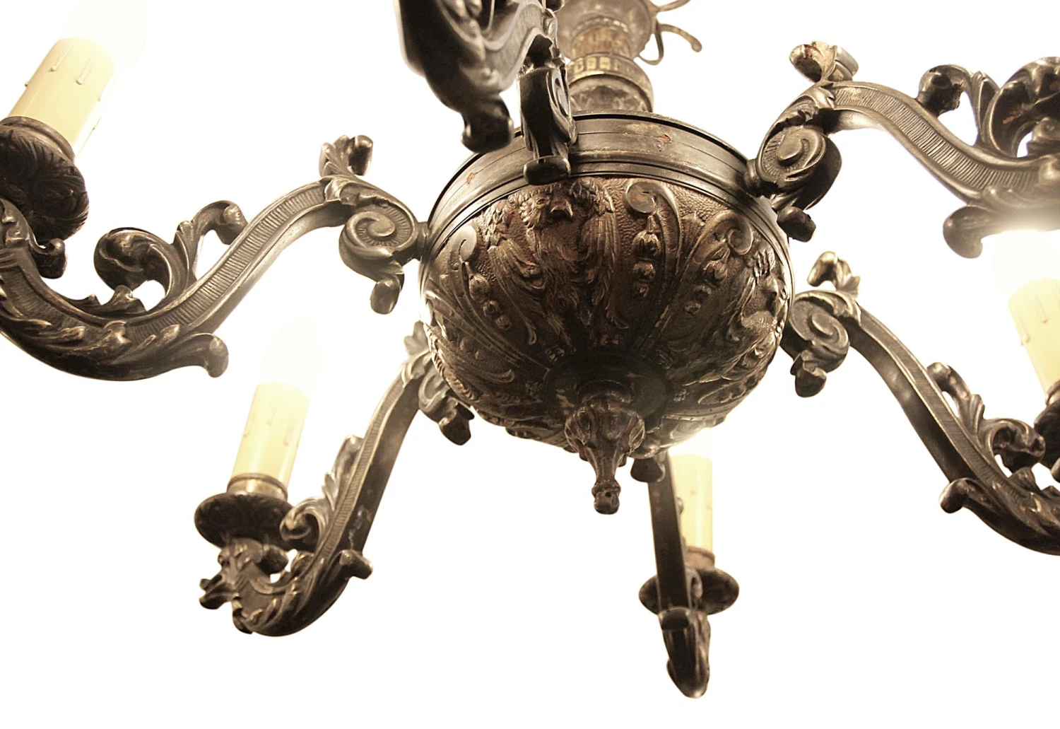 Victorian Bronze 6 Arm Seahorse Motif Chandelier 7 Victorian Bronze 6 Arm Seahorse Motif Chandelier - Image 5