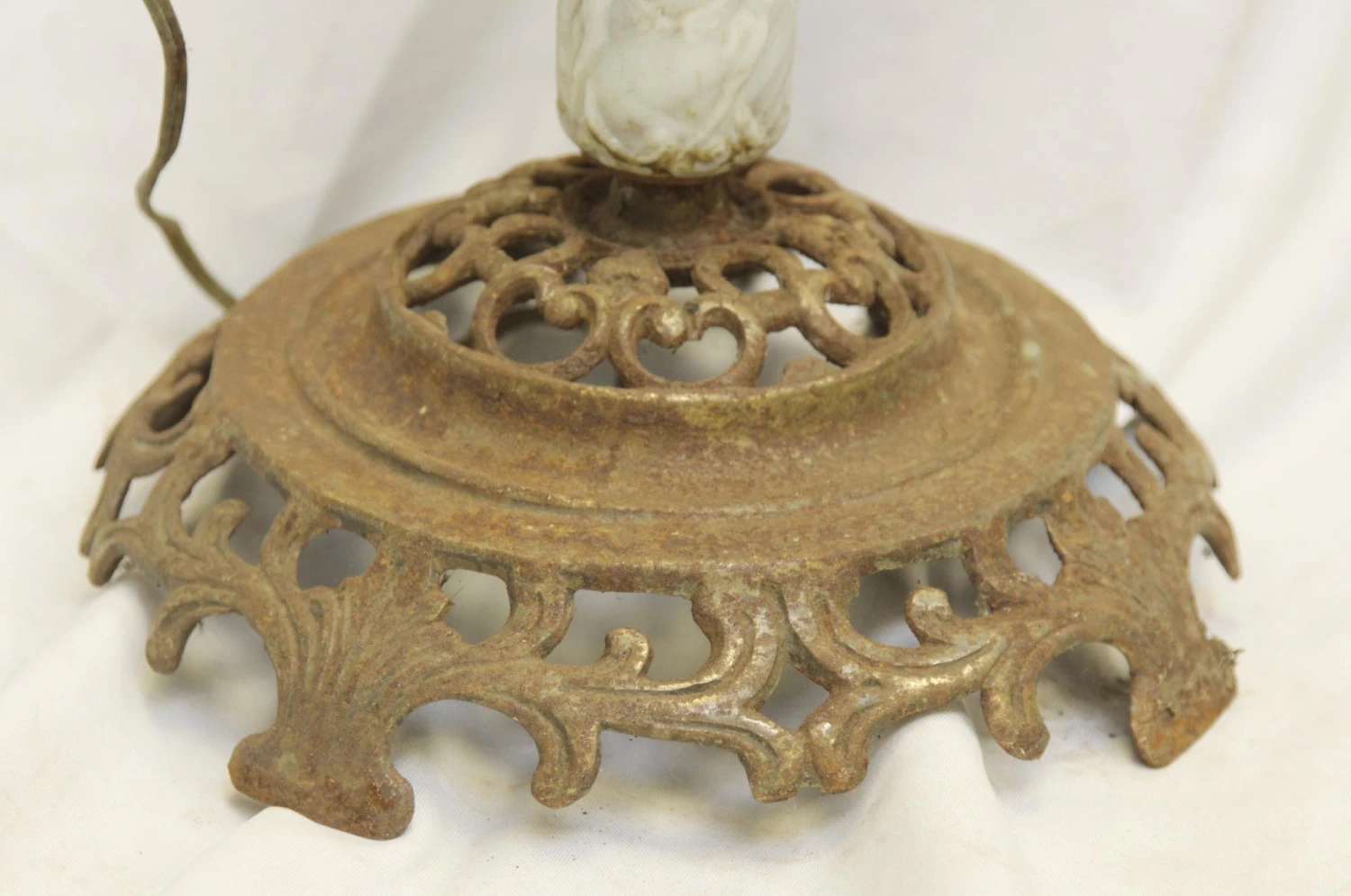 Antique 60 In. French White Marble Accented Cast Iron Floor Lamp 12 Antique 60 In. French White Marble Accented Cast Iron Floor Lamp - Image 10