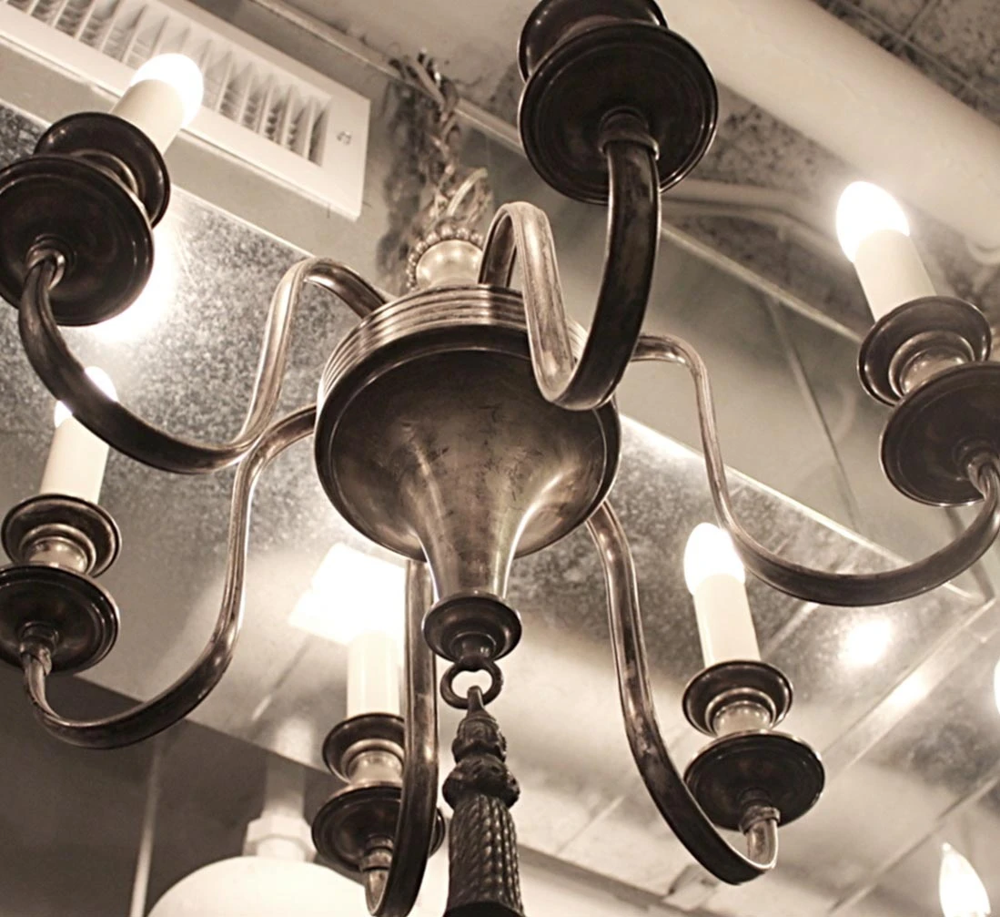 Antique Federal Silver Plated 6 Light Chandelier 6 Antique Federal Silver Plated 6 Light Chandelier - Image 4