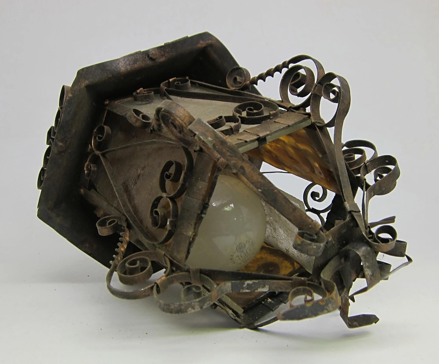 Antique Iron Amber Glass Ceiling Lantern 7 Antique Iron Amber Glass Ceiling Lantern - Image 5