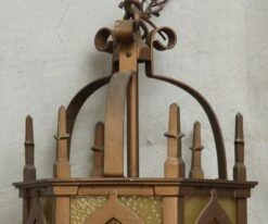 Antique Brass Gothic Amber Textured Glass Ceiling Lantern 14 Antique Brass Gothic Amber Textured Glass Ceiling Lantern -OGT Sale Store m235335 04