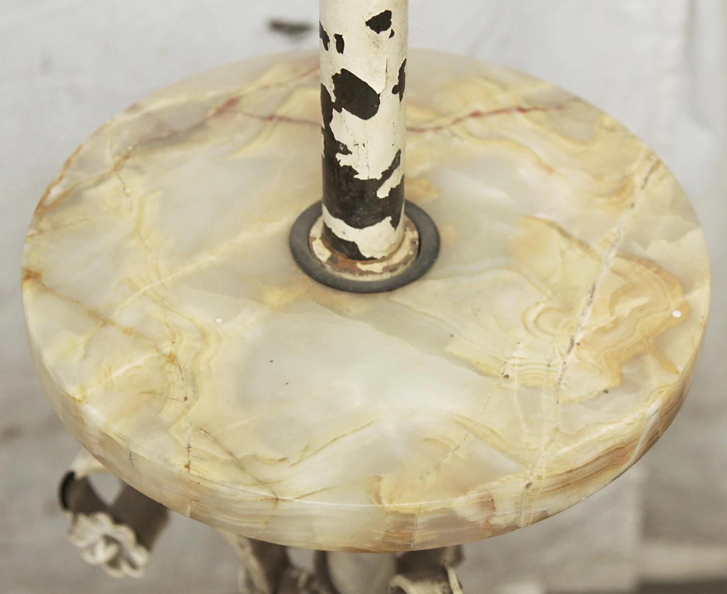 Vintage White Floral Iron & Onyx Floor Lamp 6 Vintage White Floral Iron & Onyx Floor Lamp - Image 4