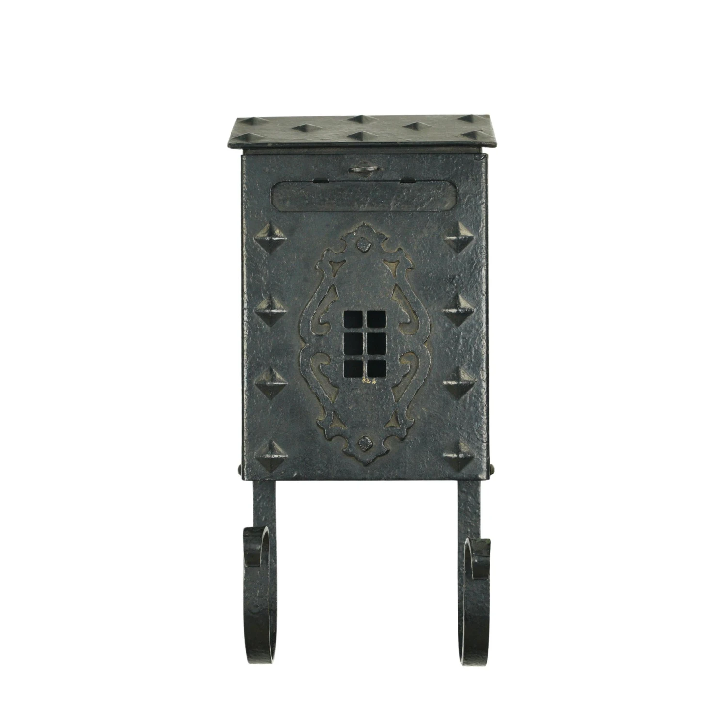 Antique Arts & Crafts Mission Wrought Iron Studded Black Mailbox 3 Antique Arts & Crafts Mission Wrought Iron Studded Black Mailbox