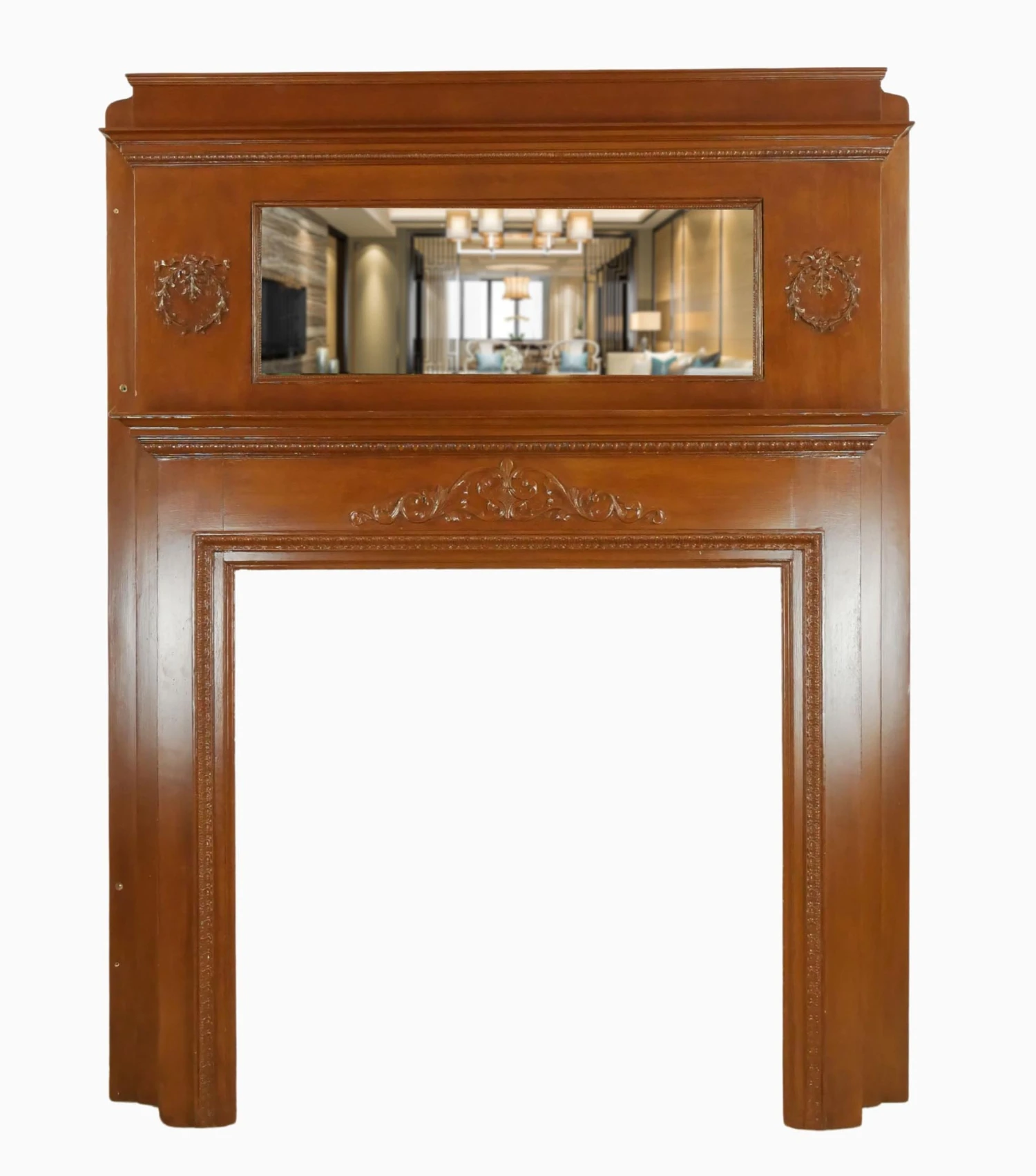 Antique Victorian Full Size Wooden Mantel With Mirror 3 Antique Victorian Full Size Wooden Mantel With Mirror
