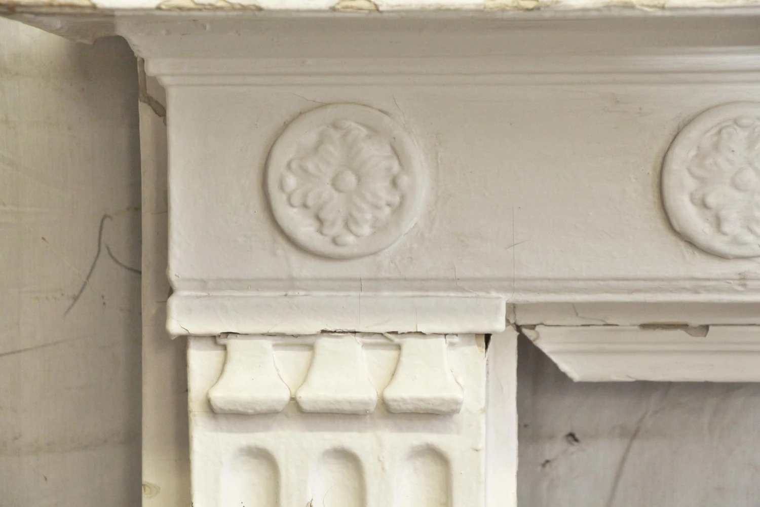Antique Victorian White Wood Mantel With Florets 5 Antique Victorian White Wood Mantel With Florets - Image 3