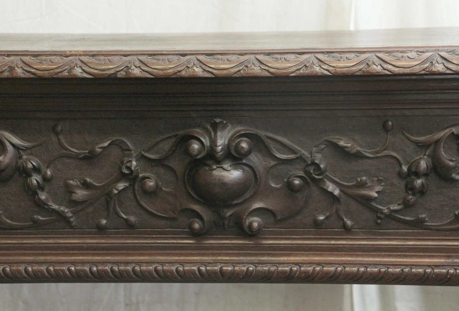 Antique 6.75 Ft. Wide Mahogany Carved Figural Mantel 5 Antique 6.75 Ft. Wide Mahogany Carved Figural Mantel - Image 3