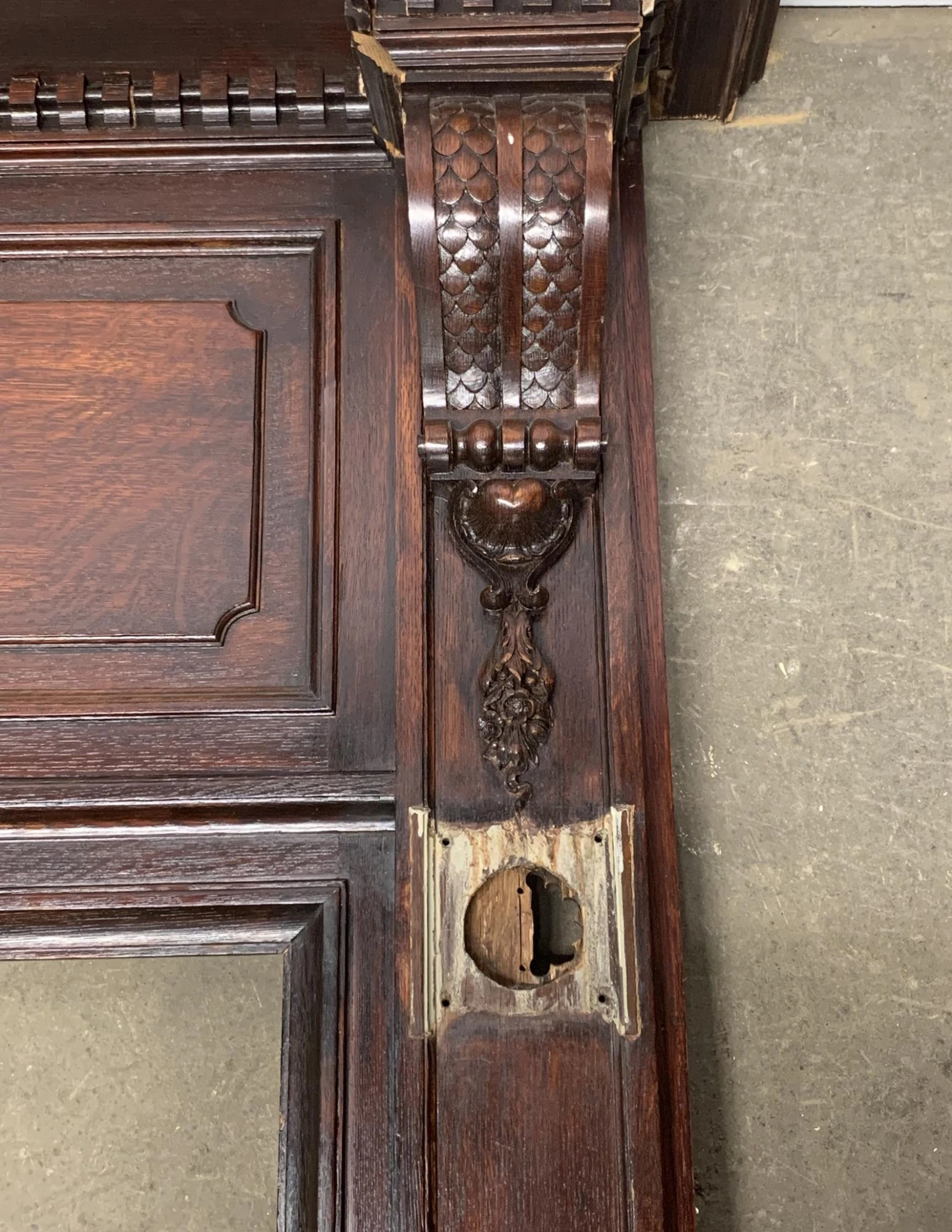 1940s Rococo Walnut Fireplace Mantel With Carved Details 5 1940s Rococo Walnut Fireplace Mantel With Carved Details - Image 3