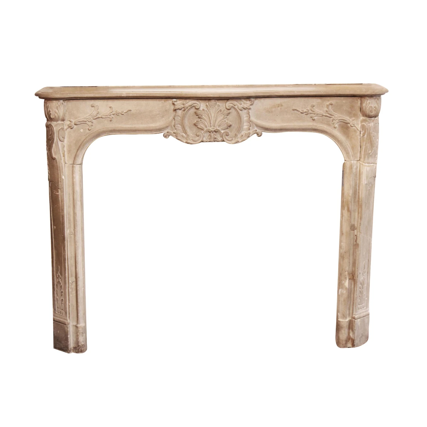Antique French Carved Tan Limestone Fireplace Mantel 4 Antique French Carved Tan Limestone Fireplace Mantel - Image 2