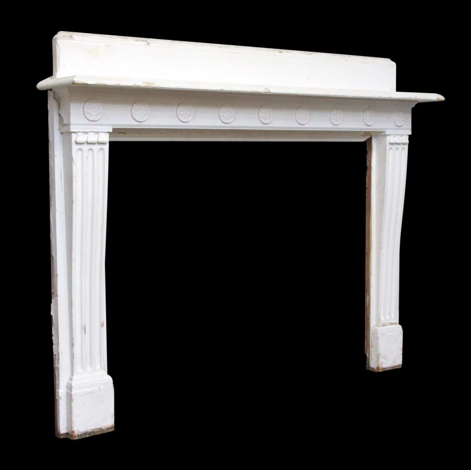 Antique Victorian White Wood Mantel With Florets 4 Antique Victorian White Wood Mantel With Florets - Image 2