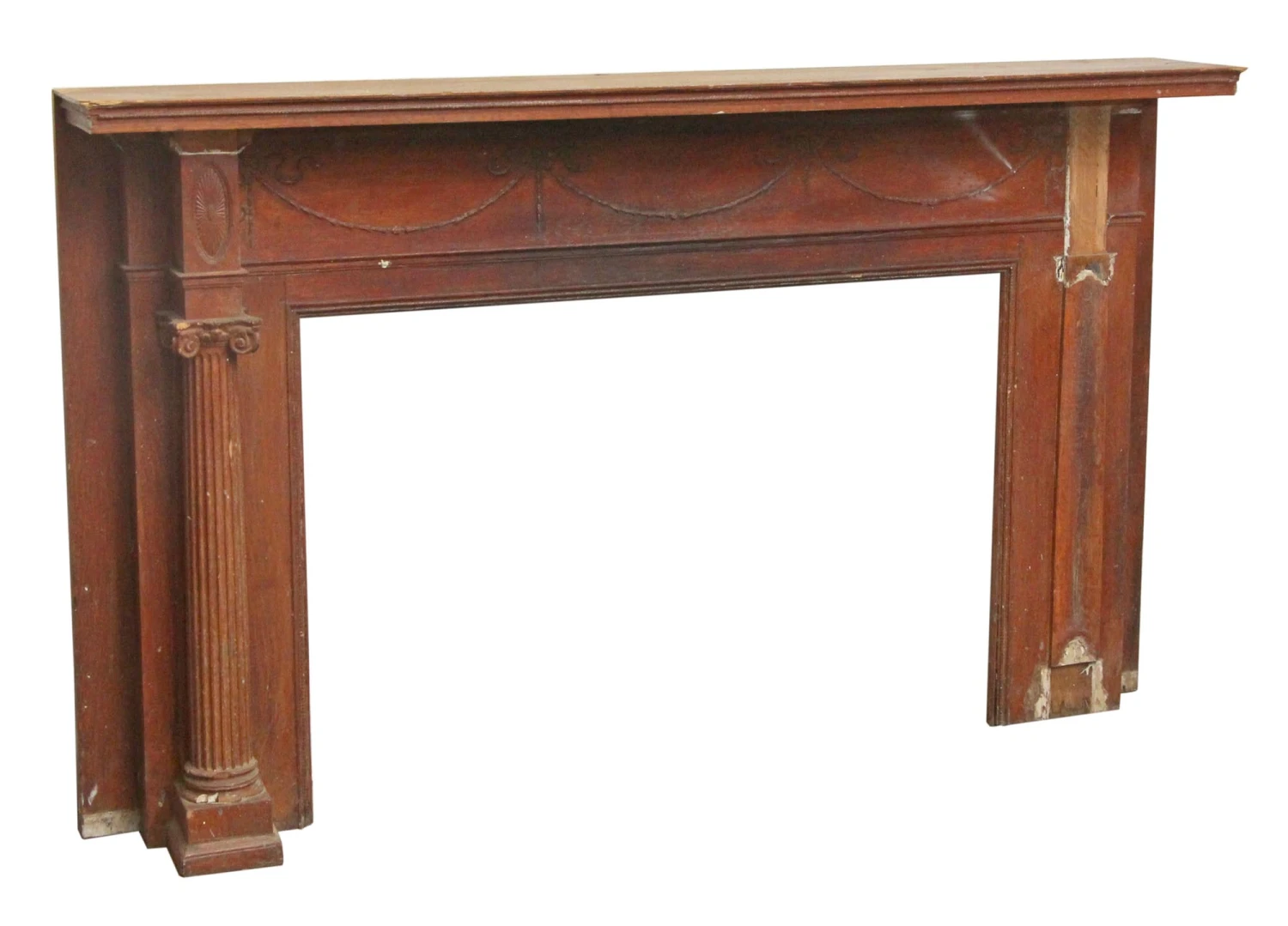Antique Neoclassical Wide Carved Wood Fireplace Mantel 4 Antique Neoclassical Wide Carved Wood Fireplace Mantel - Image 2