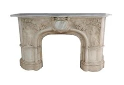 19th Century Victorian Marble Mantel With Figural & Foliage