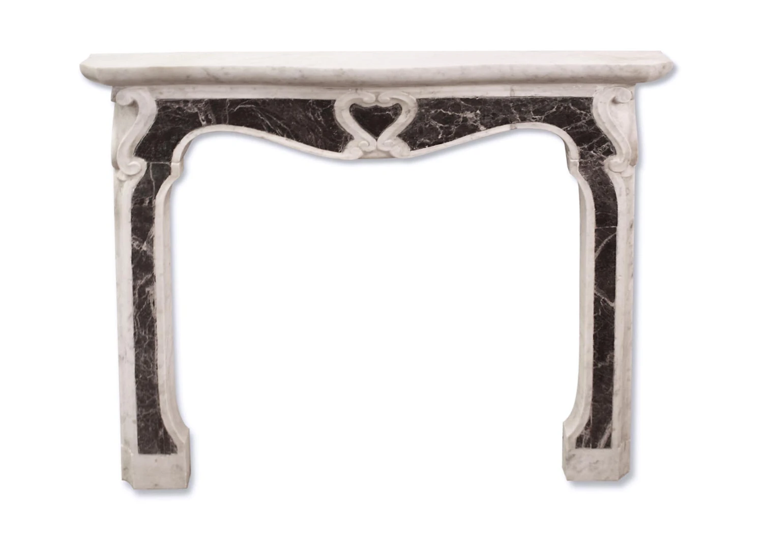 Antique French Marble Mantel With Center & Side Scroll Motif 3 Antique French Marble Mantel With Center & Side Scroll Motif
