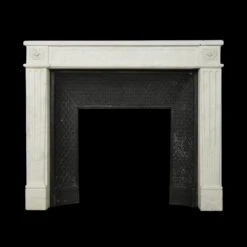Antique Louis XVI Style White Marble Mantel With Cast Iron Insert