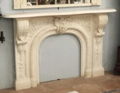 Heavily Carved Victorian Arched Statuary Marble Mantel 13 Heavily Carved Victorian Arched Statuary Marble Mantel -OGT Sale Store marble mantel for sale p262876