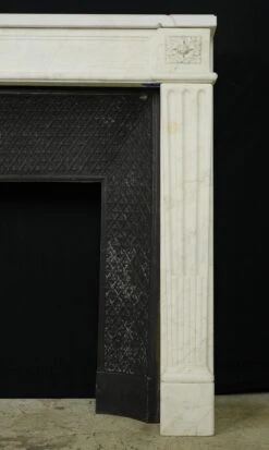 Antique Louis XVI Style White Marble Mantel With Cast Iron Insert -OGT Sale Store marble mantel for sale q284763