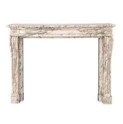 French Carved White Gray Veined Marble Mantel -OGT Sale Store marble mantel for sale q285007
