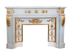 Plaza Hotel Carved Carrara Marble Mantel With Gold Details