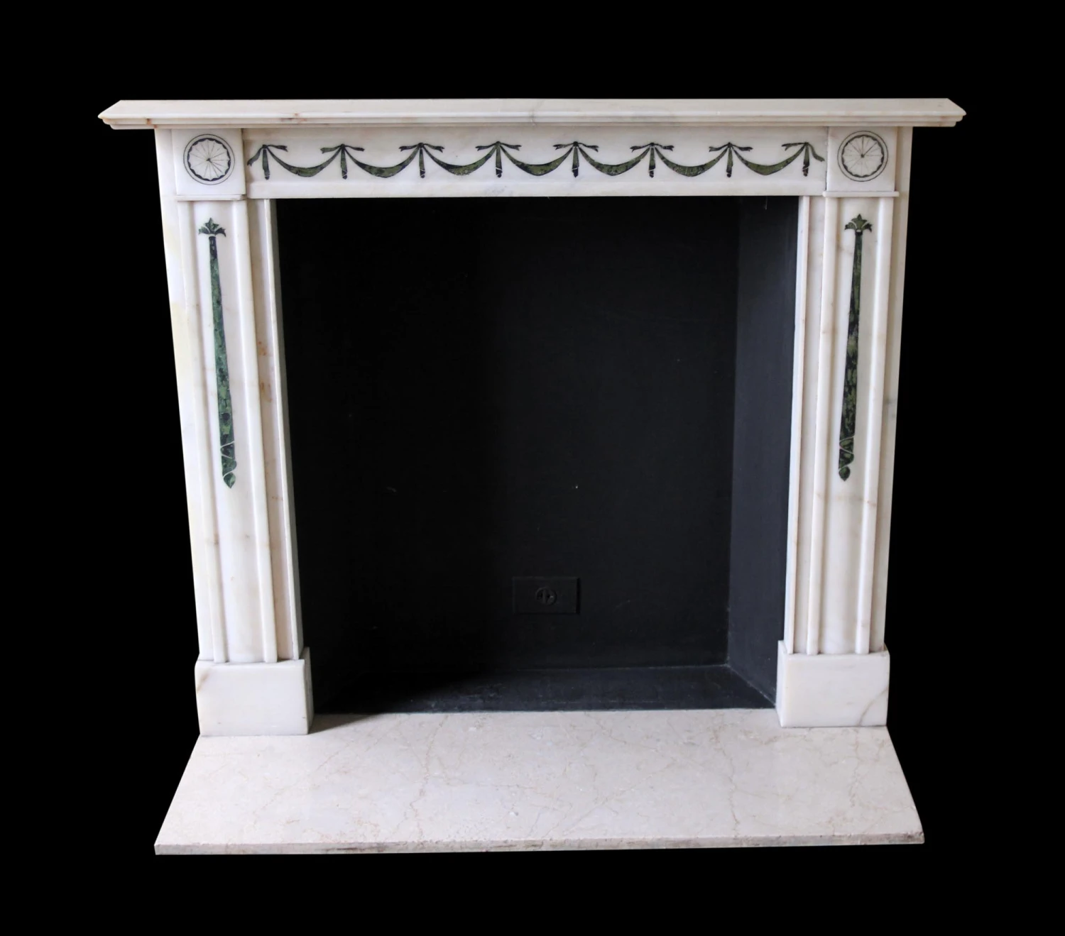 Waldorf Astoria White Marble Mantel With Green Inlay 3 Waldorf Astoria White Marble Mantel With Green Inlay