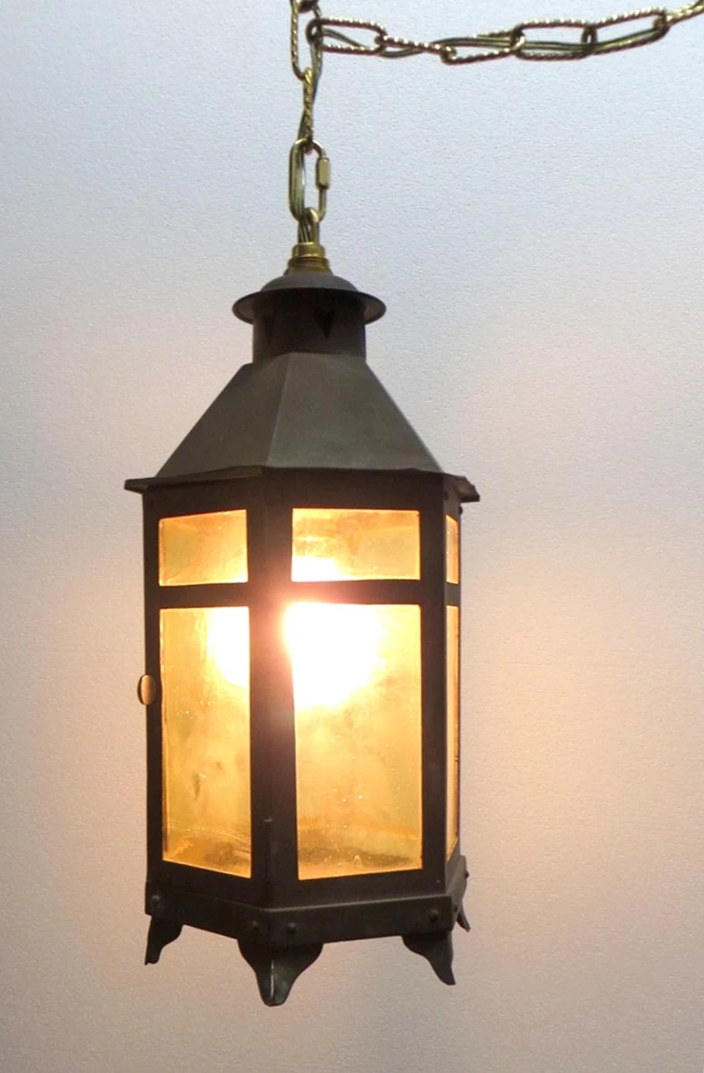 Antique Iron & Glass Arts & Crafts Ceiling Lantern 8 Antique Iron & Glass Arts & Crafts Ceiling Lantern - Image 6