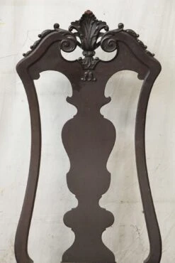 Set Of Five Dark Wood Armless Chairs With Floral Details 15 Set Of Five Dark Wood Armless Chairs With Floral Details -OGT Sale Store n240758 04