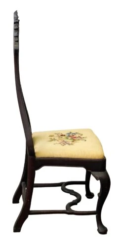 Set Of Five Dark Wood Armless Chairs With Floral Details 20 Set Of Five Dark Wood Armless Chairs With Floral Details -OGT Sale Store n240758 09