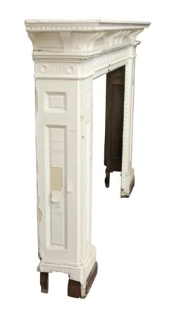 Antique Federal White Wide Wooden Fireplace Mantel 19 Antique Federal White Wide Wooden Fireplace Mantel -OGT Sale Store n242302 08
