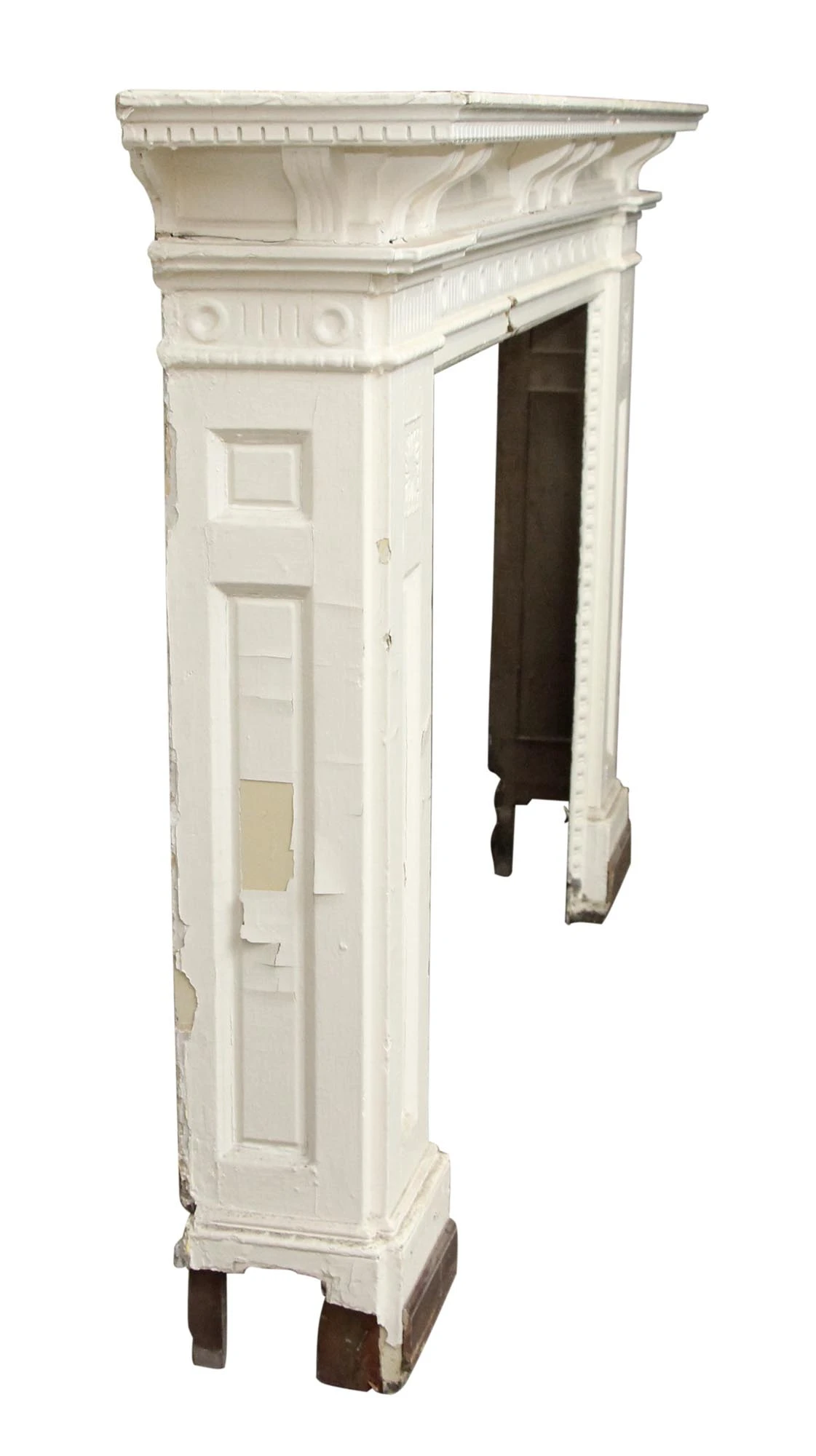 Antique Federal White Wide Wooden Fireplace Mantel 10 Antique Federal White Wide Wooden Fireplace Mantel - Image 8