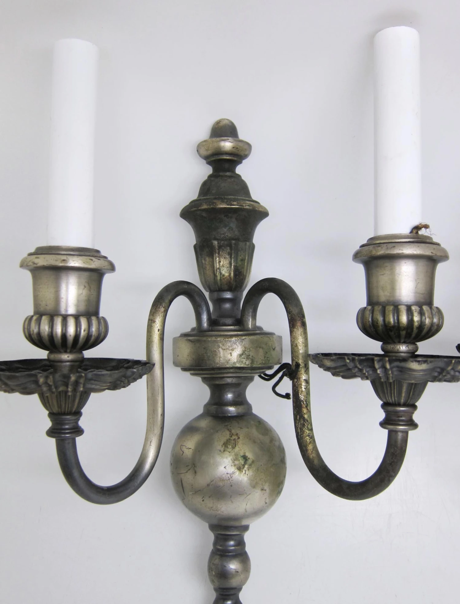Pair Of 1920s Antique Silver Over Cast Brass Wall Sconces 6 Pair Of 1920s Antique Silver Over Cast Brass Wall Sconces - Image 4