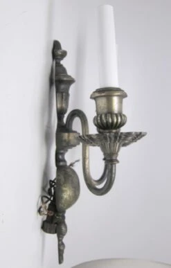 Pair Of 1920s Antique Silver Over Cast Brass Wall Sconces 13 Pair Of 1920s Antique Silver Over Cast Brass Wall Sconces -OGT Sale Store n243406 06