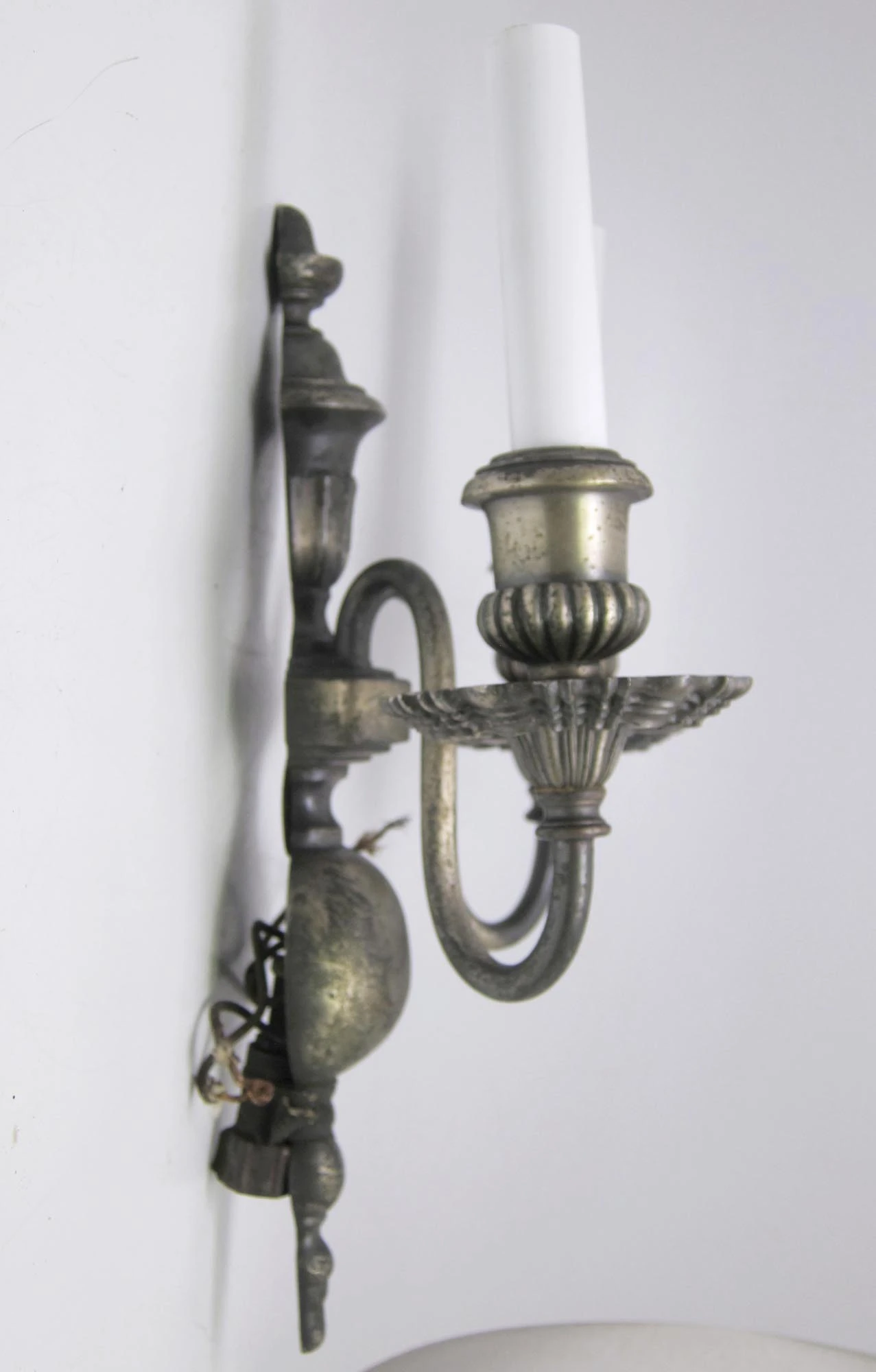 Pair Of 1920s Antique Silver Over Cast Brass Wall Sconces 8 Pair Of 1920s Antique Silver Over Cast Brass Wall Sconces - Image 6
