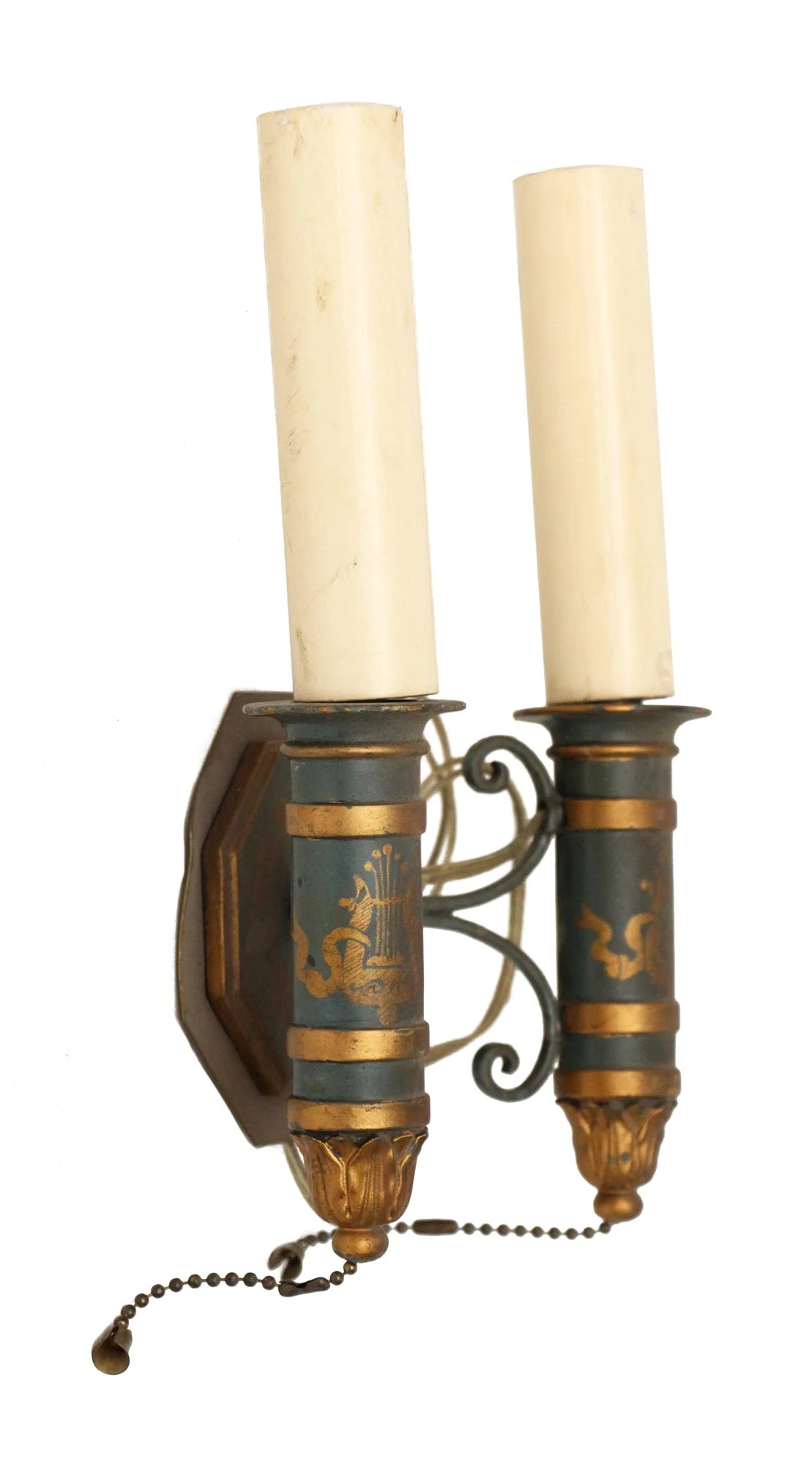 Antique Victorian Toleware 2 Arm Wall Sconce 9 Antique Victorian Toleware 2 Arm Wall Sconce - Image 7