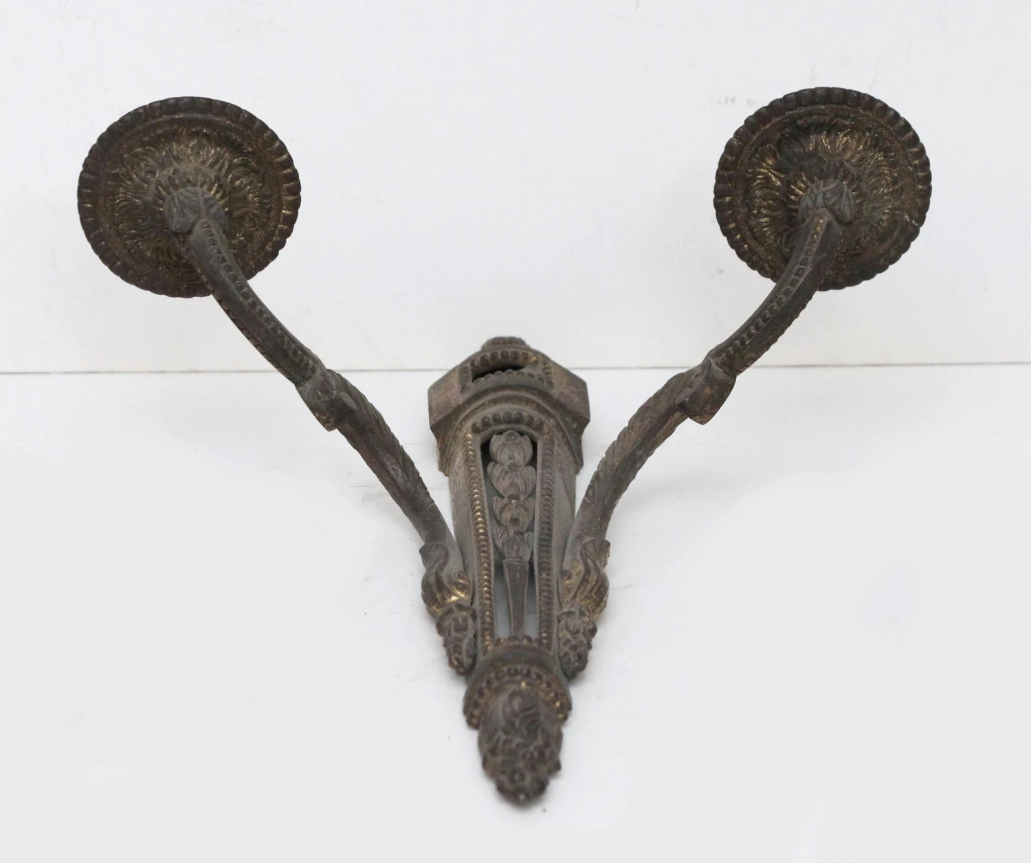 Pair Of French Regency Beaded Brass 2 Wall Sconces 10 Pair Of French Regency Beaded Brass 2 Wall Sconces - Image 8