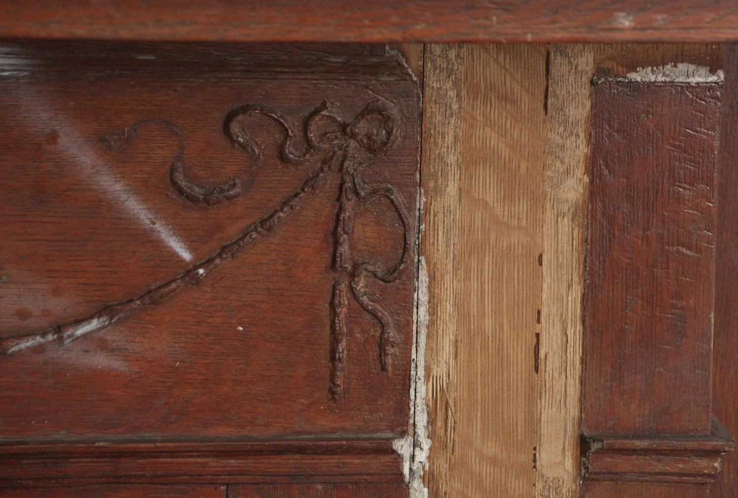 Antique Neoclassical Wide Carved Wood Fireplace Mantel 7 Antique Neoclassical Wide Carved Wood Fireplace Mantel - Image 5