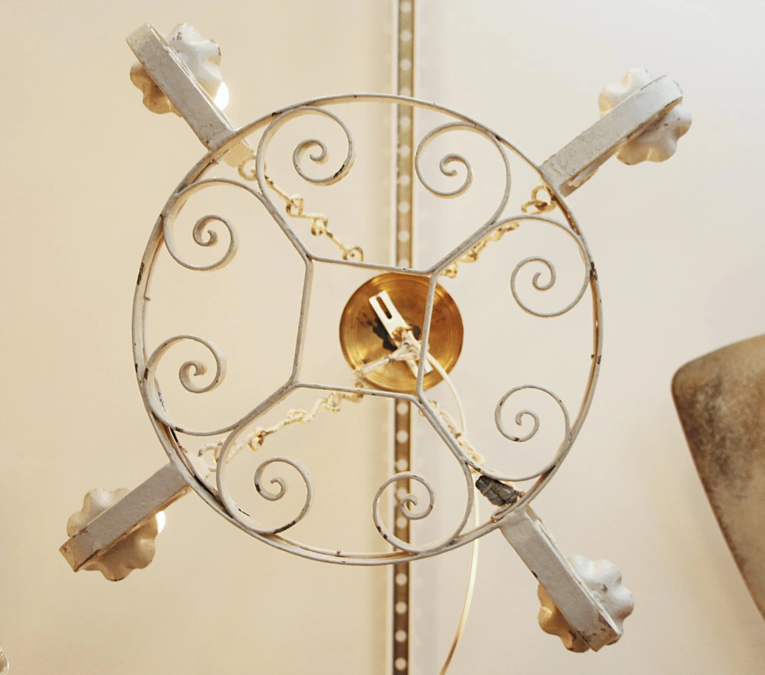 Arts & Crafts White Wrought Iron 4 Arm Chandelier 6 Arts & Crafts White Wrought Iron 4 Arm Chandelier - Image 4