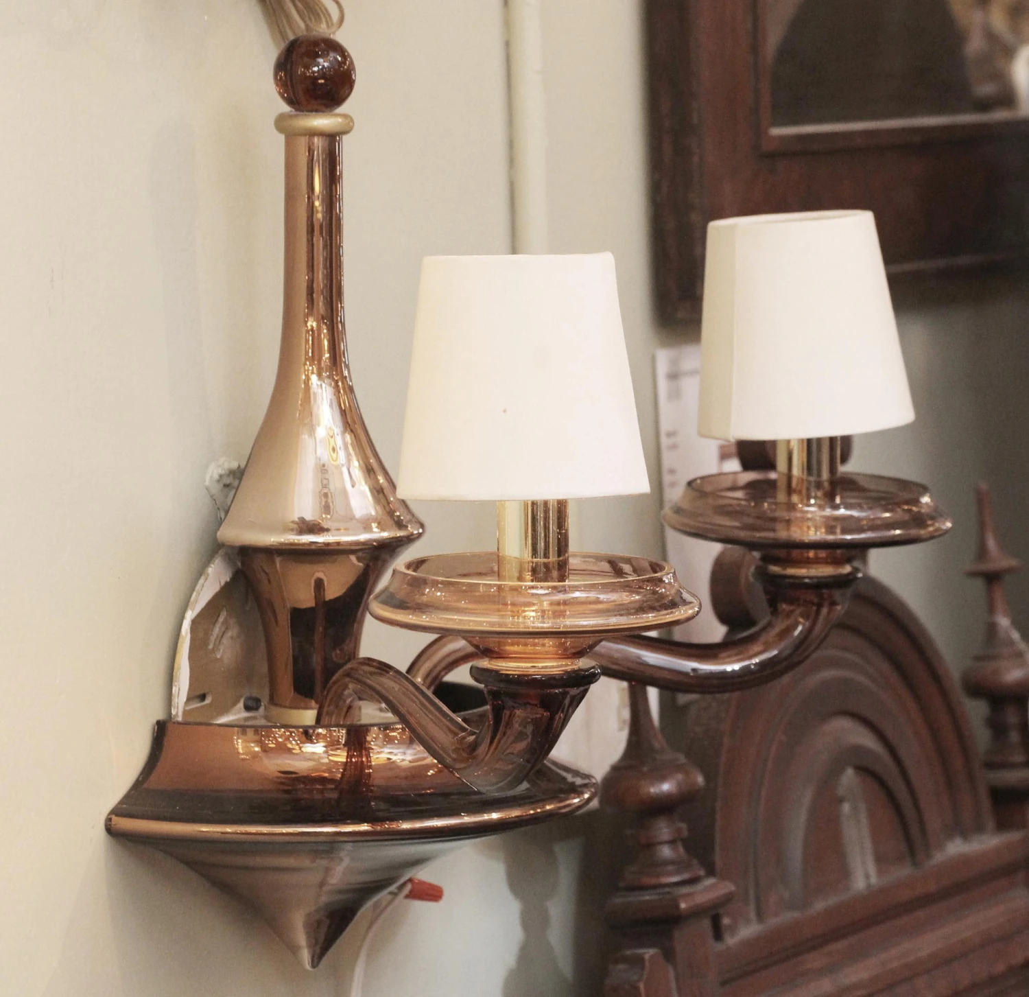 Mid Century Modern 2 Arm Shaded Murano Glass Wall Sconce 9 Mid Century Modern 2 Arm Shaded Murano Glass Wall Sconce - Image 7