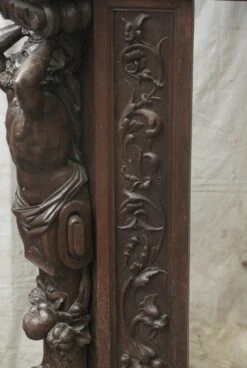 Antique 6.75 Ft. Wide Mahogany Carved Figural Mantel 21 Antique 6.75 Ft. Wide Mahogany Carved Figural Mantel -OGT Sale Store n248113 05