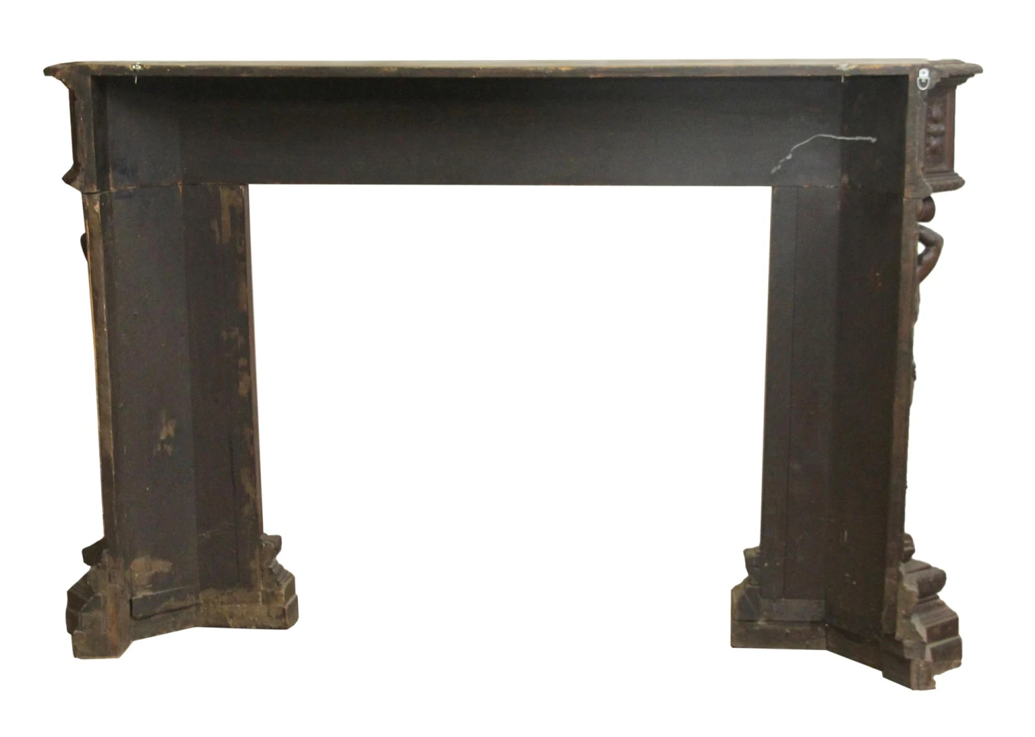 Antique 6.75 Ft. Wide Mahogany Carved Figural Mantel 17 Antique 6.75 Ft. Wide Mahogany Carved Figural Mantel - Image 15