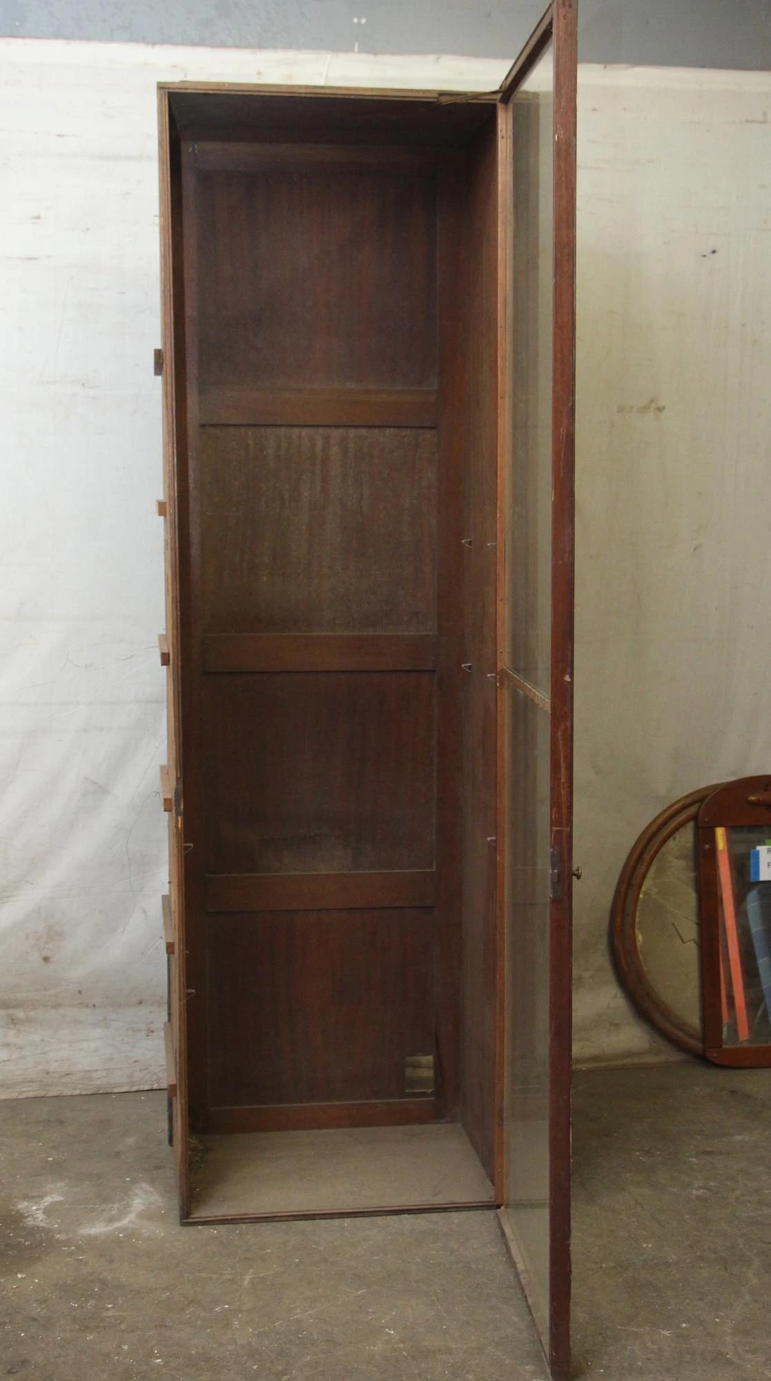 Tall Wood Built-in Cabinet With Glass Front 6 Tall Wood Built-in Cabinet With Glass Front - Image 4